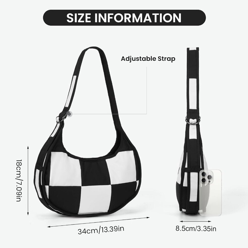 Lightweight Checkered Shoulder Bag with Adjustable Strap - Perfect for Everyday - Picture 6 of 6